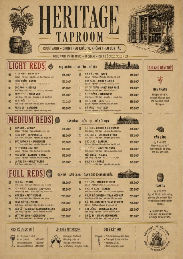 Heritage Taproom wine-menu menu template preview