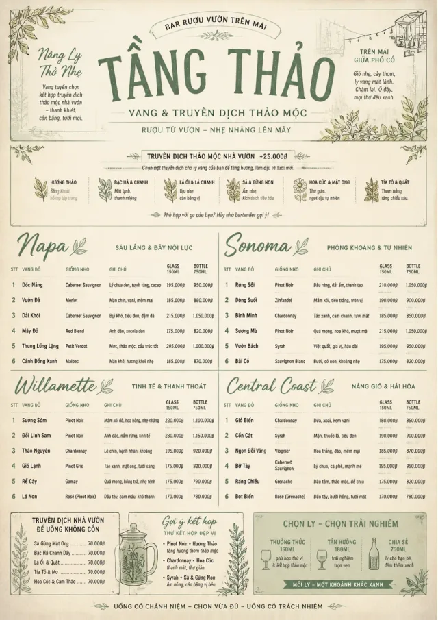 Botanical Infusion wine-menu menu template preview