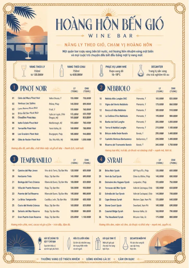 Coastal Sunset wine-menu menu template preview