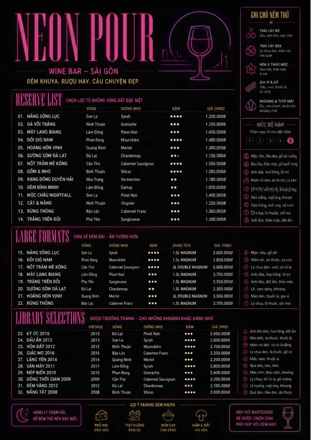 Neon Night Pour wine-menu menu template preview