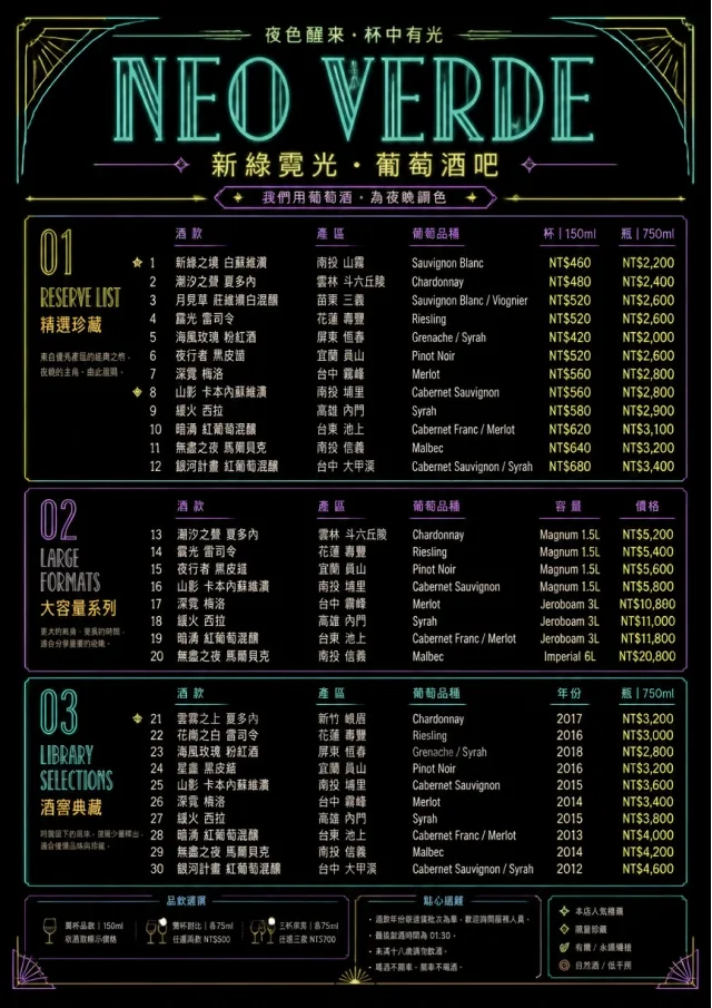 Neon Night Pour wine-menu menu template preview