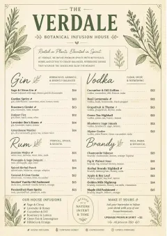 Botanical Infusion menu template preview