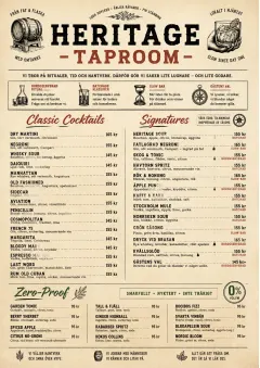 Heritage Taproom menu template preview