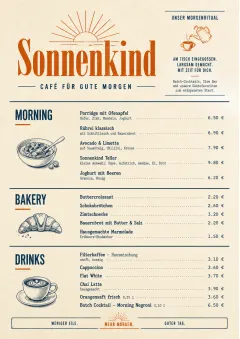 Sunrise Short Carte menu template preview