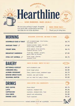 Sunrise Short Carte menu template preview