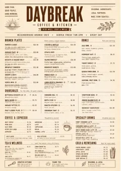 Sunrise Classic menu template preview