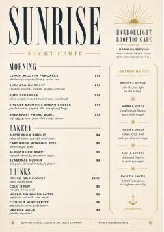 Sunrise Short Carte menu template preview