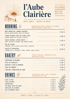 Sunrise Short Carte menu template preview