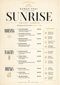Sunrise Short Carte menu template preview
