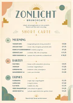 Sunrise Short Carte menu template preview