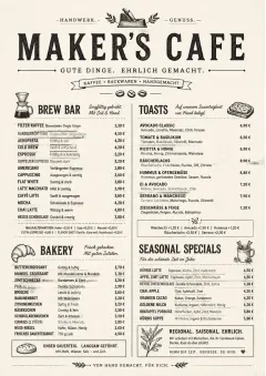 Craft Artisan menu template preview