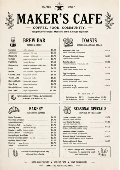 Craft Artisan menu template preview