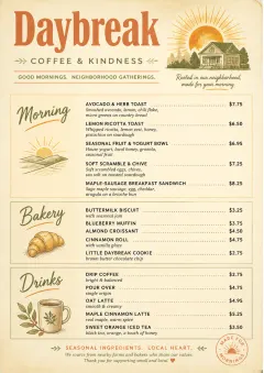 Sunrise Short Carte menu template preview