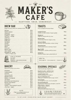 Craft Artisan menu template preview