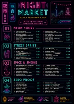 Neon Night Market menu template preview
