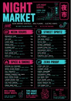 Neon Night Market menu template preview