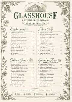 Botanical Glasshouse menu template preview