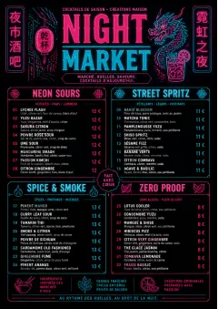 Neon Night Market menu template preview