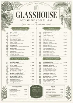 Botanical Glasshouse menu template preview