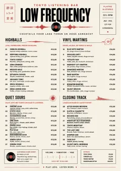 Tokyo Listening Bar menu template preview