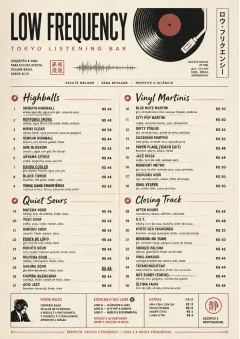 Tokyo Listening Bar menu template preview