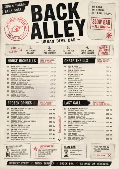 Urban Dive Bar menu template preview