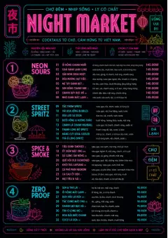 Neon Night Market menu template preview