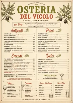 Trattoria Evening menu template preview