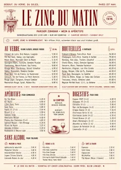 Parisian Zinc Wine Bar menu template preview