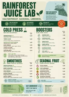 Rainforest Juice Lab menu template preview