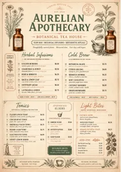 Botanical Apothecary menu template preview
