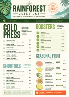 Rainforest Juice Lab menu template preview