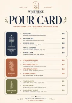 Boutique Pour Card menu template preview