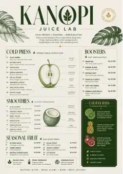 Rainforest Juice Lab menu template preview