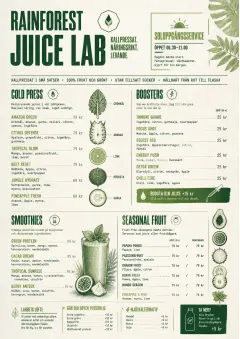Rainforest Juice Lab menu template preview