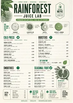 Rainforest Juice Lab menu template preview