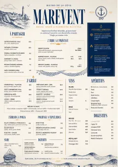 Coastal Regional menu template preview