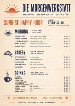 Sunrise Short Carte menu template preview