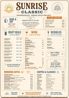 Sunrise Classic menu template preview