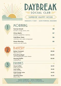 Sunrise Short Carte menu template preview