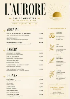 Sunrise Short Carte menu template preview
