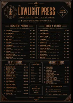 Speakeasy Spirits menu template preview