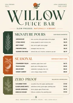 Boutique Pour Card menu template preview