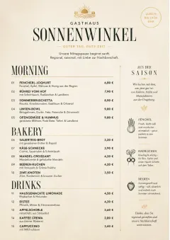 Sunrise Short Carte menu template preview