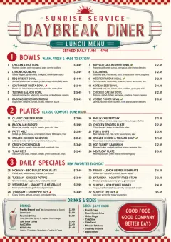 Diner Comfort menu template preview