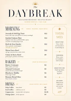 Sunrise Short Carte menu template preview