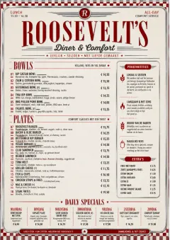 Diner Comfort menu template preview