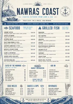 Coastal Regional menu template preview