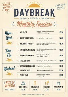 Weekly Board Clean menu template preview