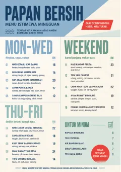 Weekly Board Clean menu template preview